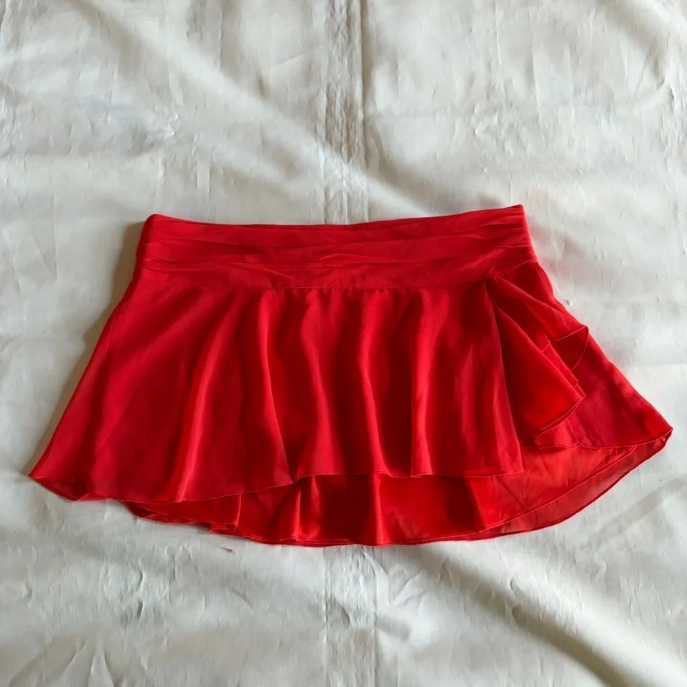 GUIZIO- Chiffon Slit Mini Skirt Size Large Poppy Orange Micro Summer Low Waist